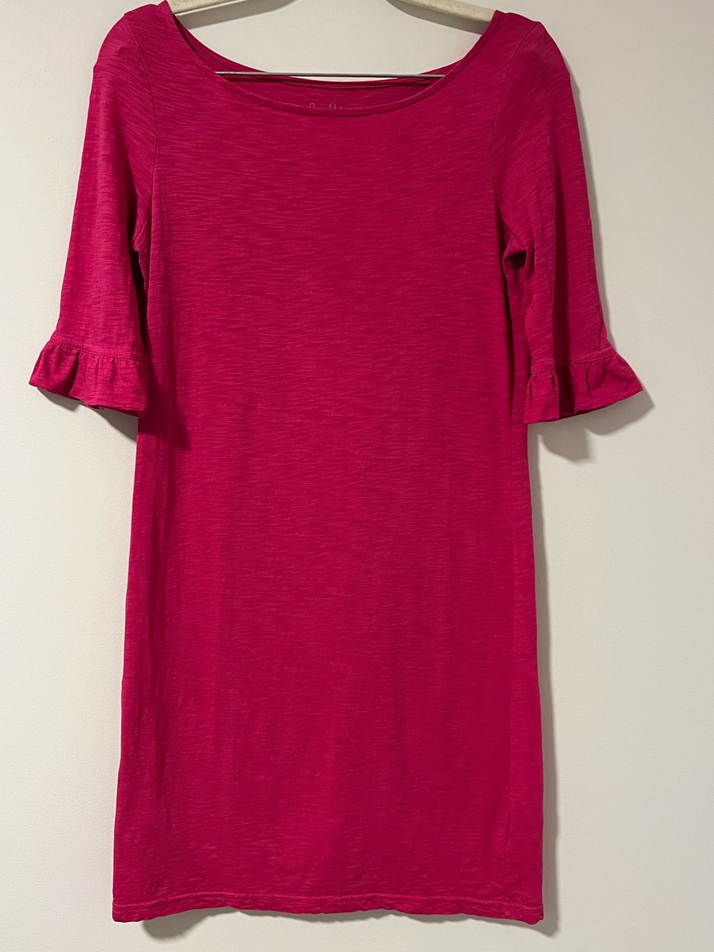 Lilly Pulitzer Bright Fuchsia Scoop Neck Ruffle Sleeve Dress 100% Pima Cotton